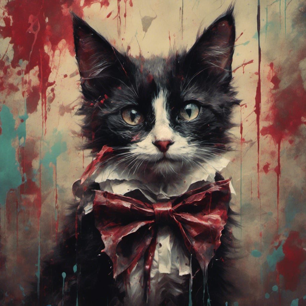 Hyperrealistic Kitten with Bows in Splash Art