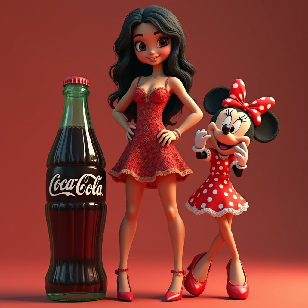 Realistic Latina Woman Meets Chibi Minnie Mouse in Vibrant C...