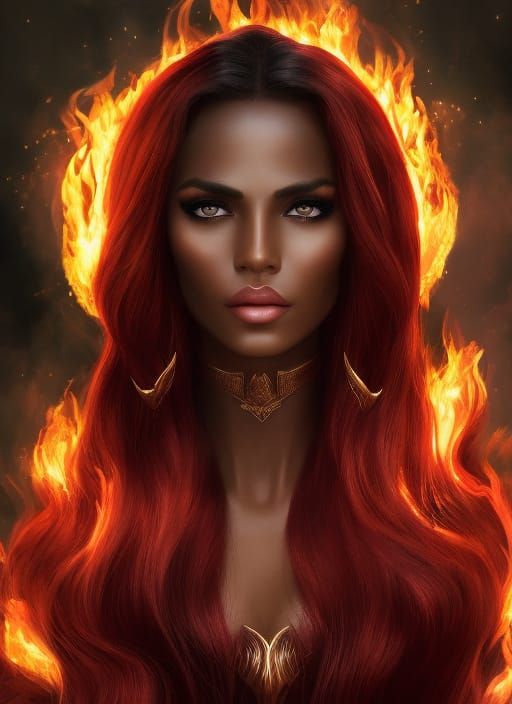 Hyperrealistic Fire Elf Portrait with Fiery Details
