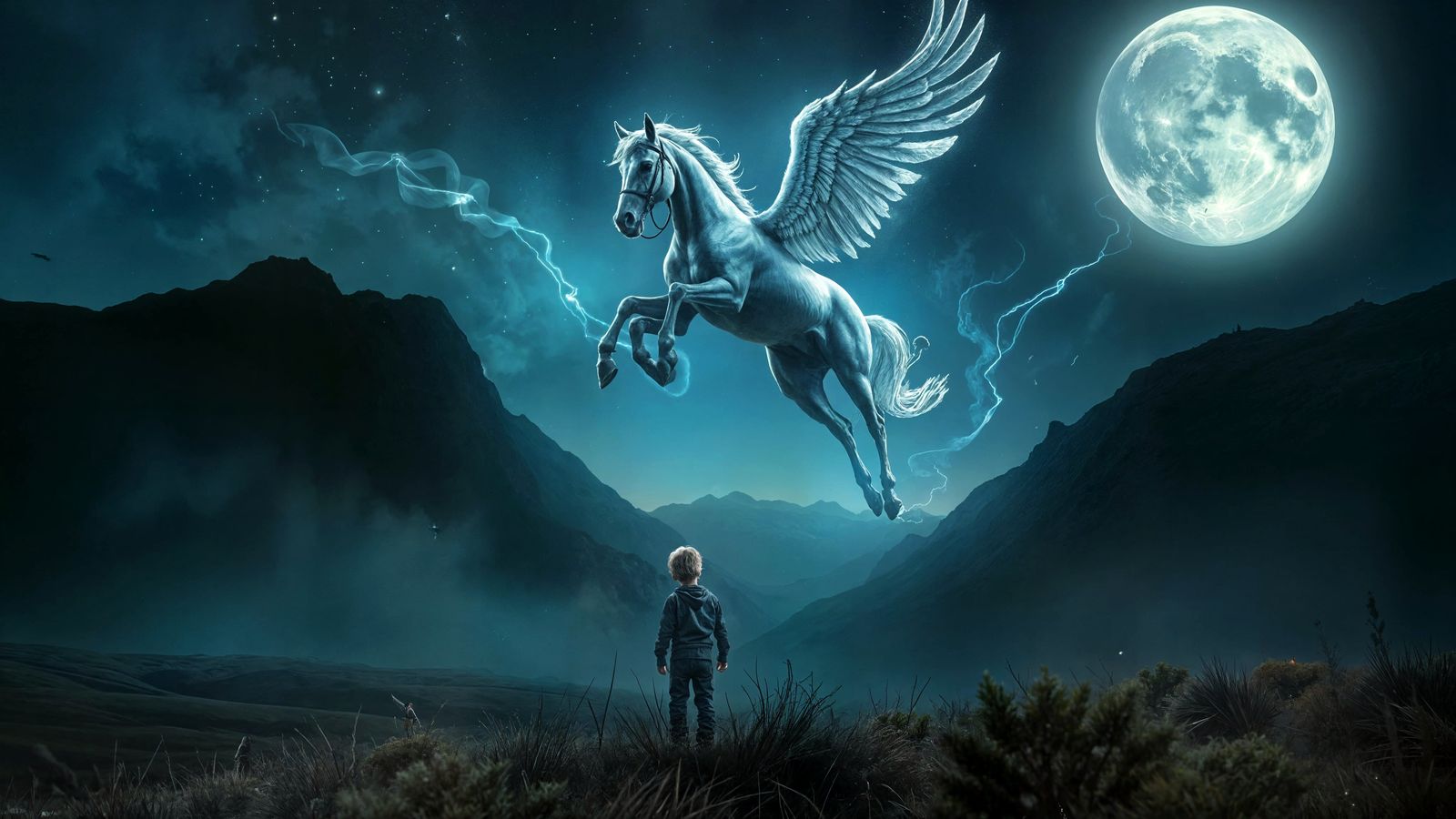 Winged Horse Illuminates Wild Lands: Digital Matte Painting