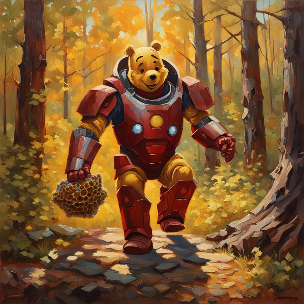 Winnie Pooh dressed like Iron man