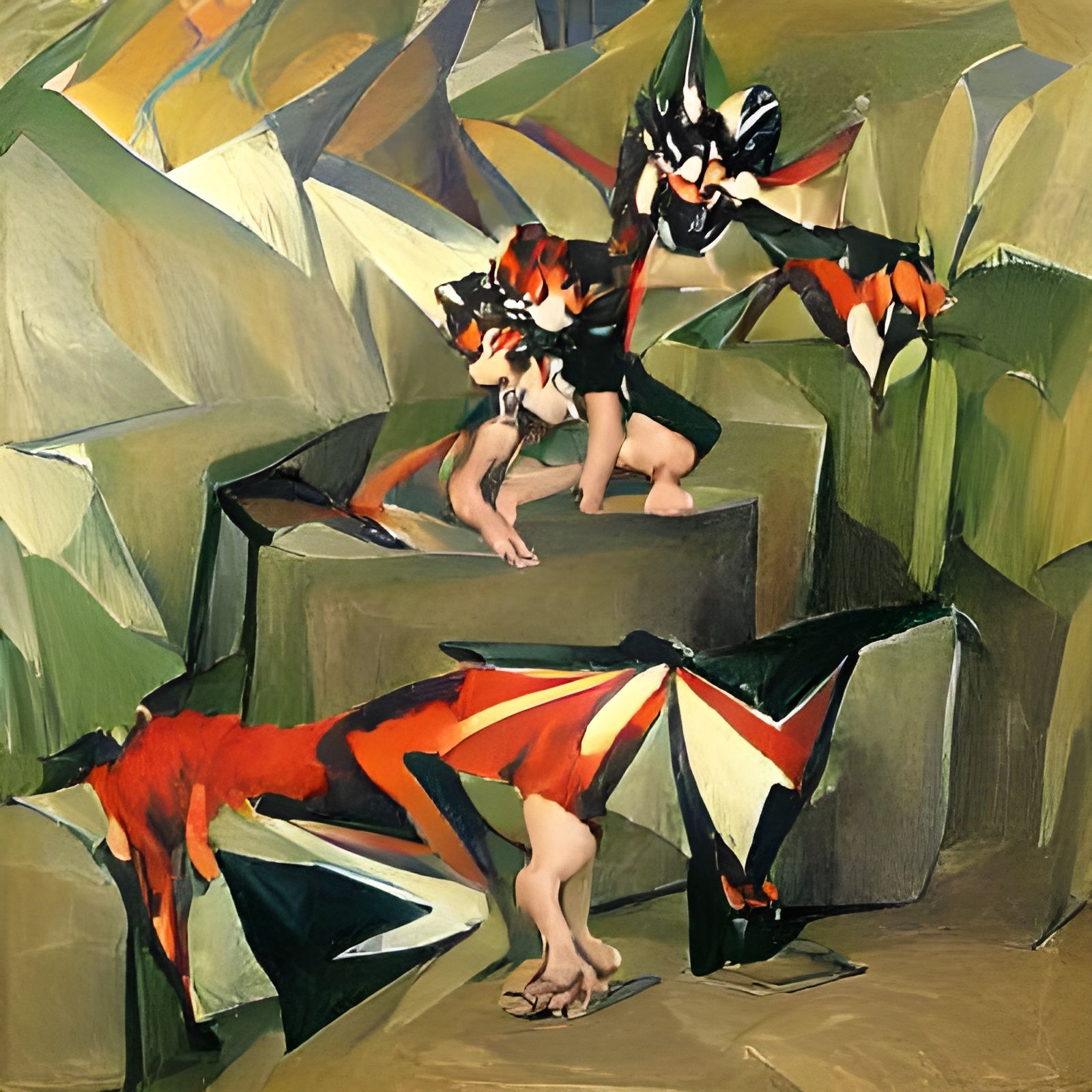 Feral Figures in Vorticism Art Style