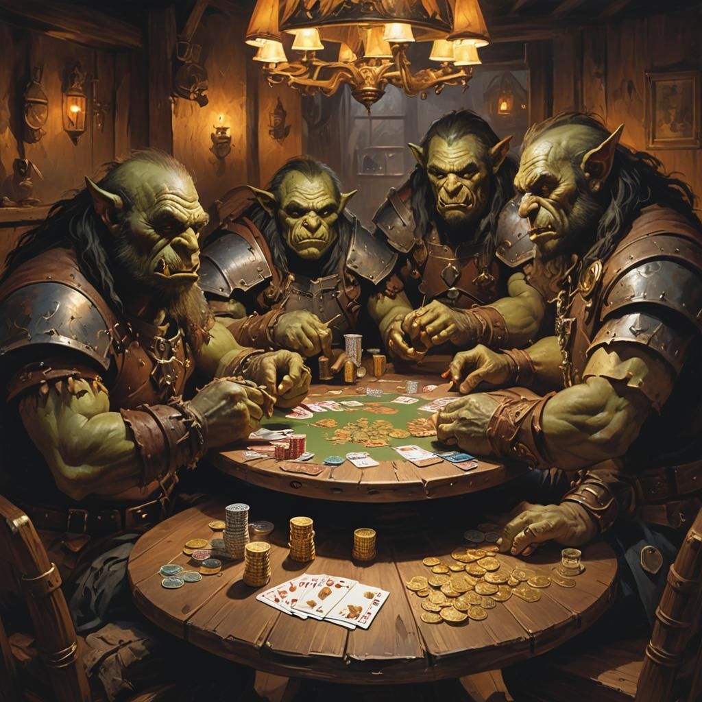 Orcs Play Poker in a Fantasy Oil Painting