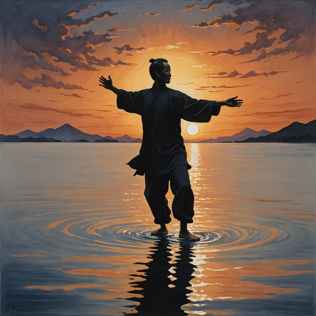 Tai Chi Silhouette in Harmony with Sunset
