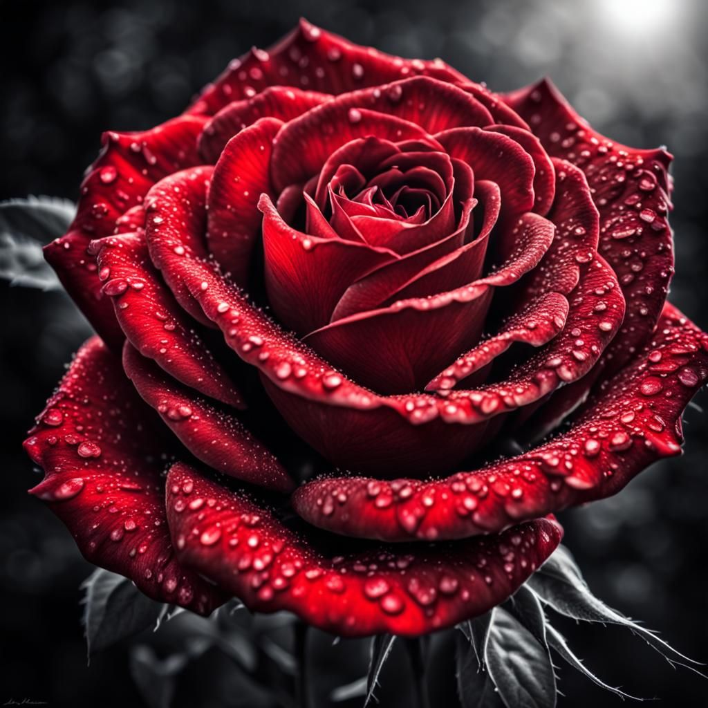 Hyperrealistic Glowing Red Rose in HDR
