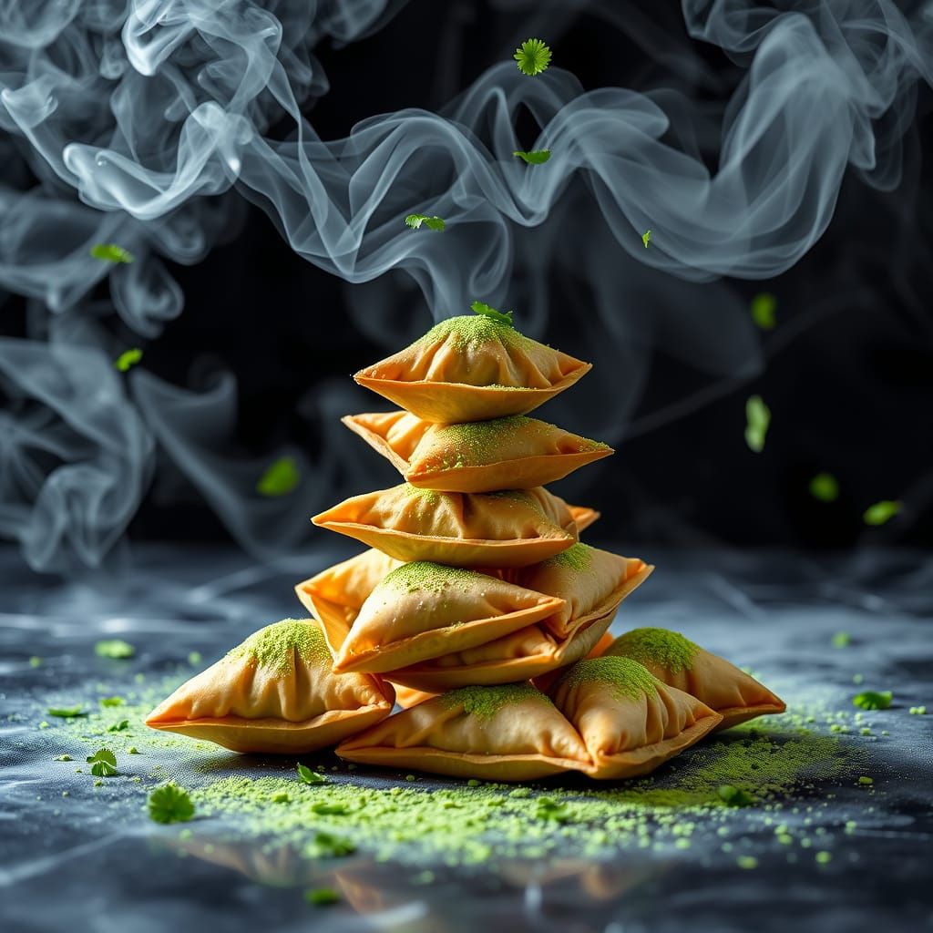 Samosa Pyramid with Nitrogen Smoke, Digital Art