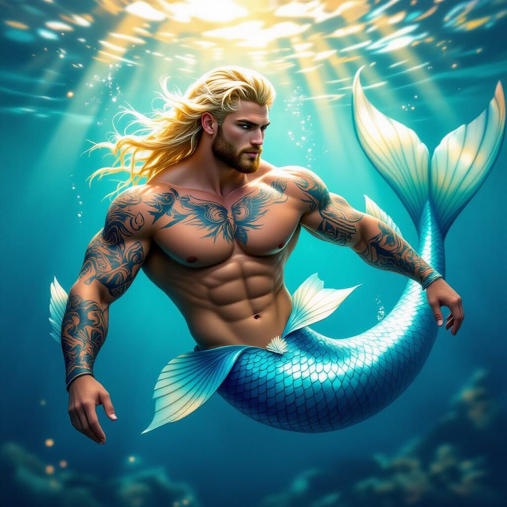Muscular Merman in a Mythic Aquatic Fantasy