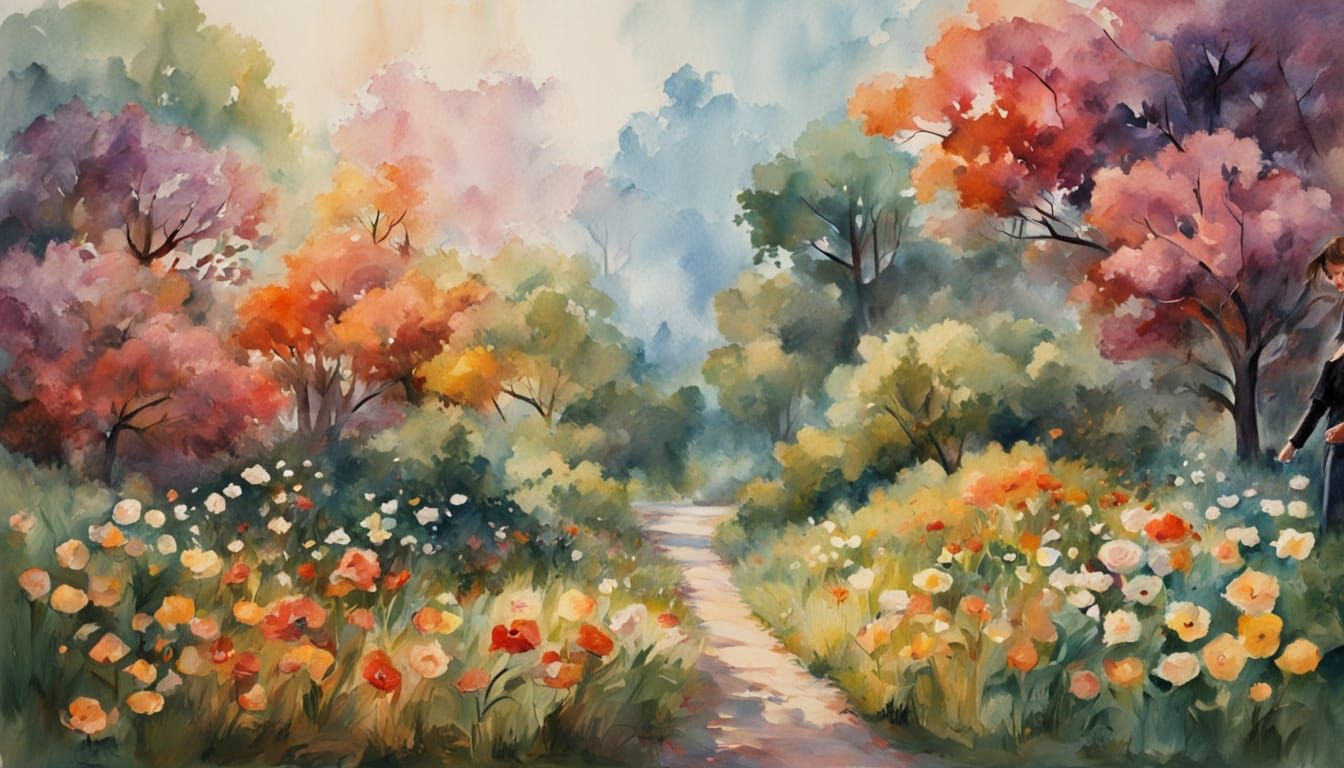 Gouache Caricature of Woman with Glasses and Mickey Mouse