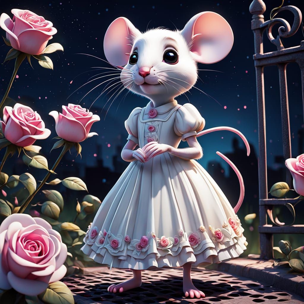 Mouse in White Dress, Pixar Cartoon Style