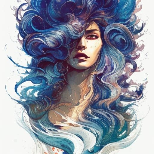 Silver Haired Woman, Detailed Digital Illustration