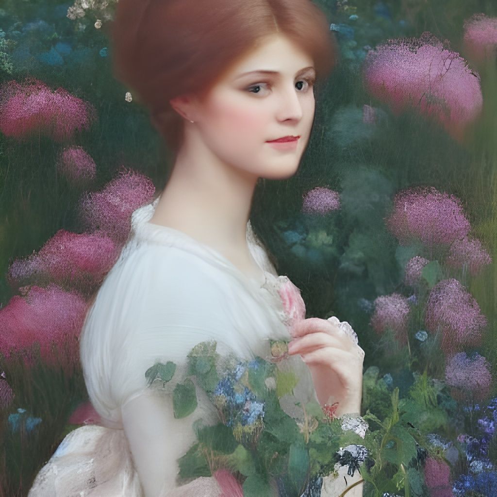 Luminous Portrait in Waterhouse Style, 1950s Fashion