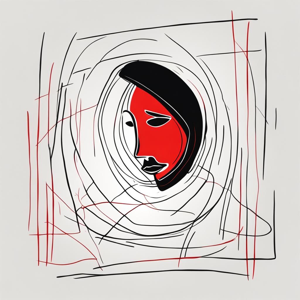 Minimalist One-Line Sketch of a Sad Face