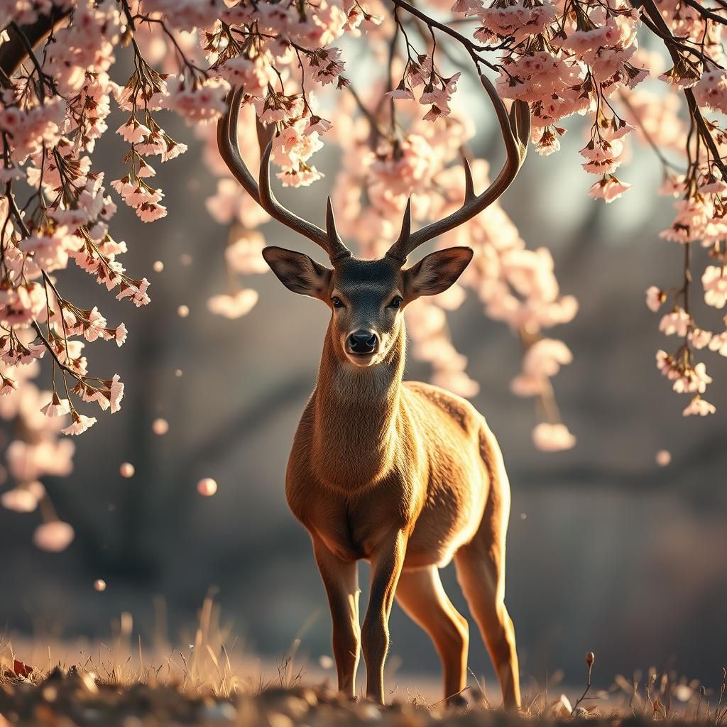 Deer in Cherry Blossom Light