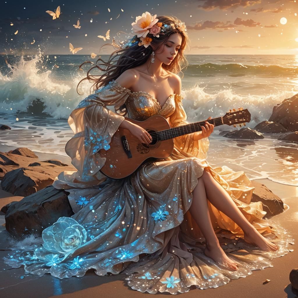 Elegant Lady's Serenade on a Magical Beach