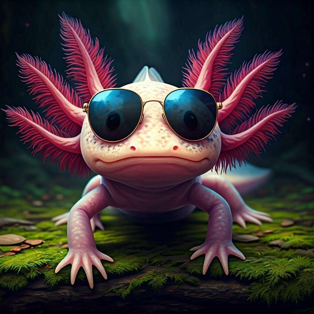 Axolotl in Sunglasses: Detailed Matte Painting