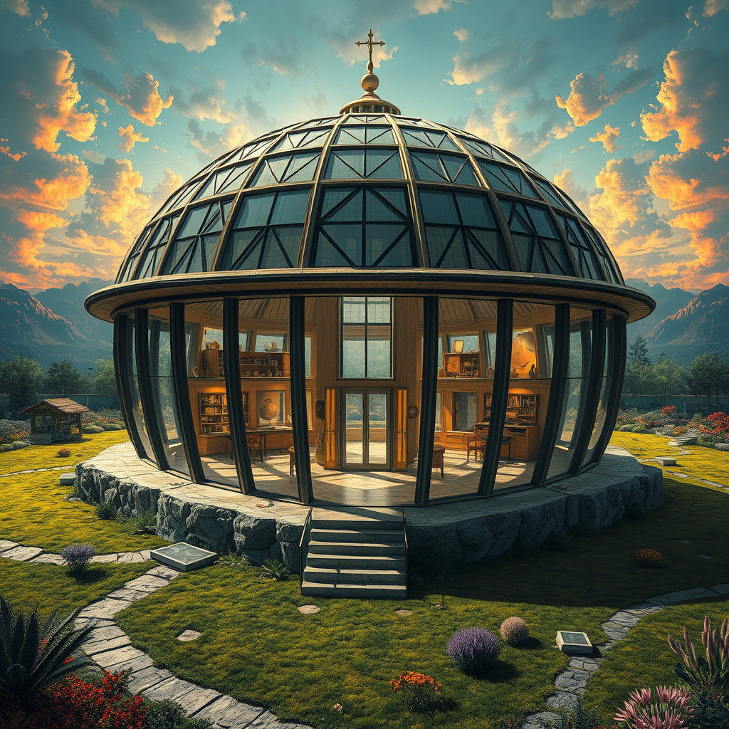 Hyperrealistic Dome and Square House Optical Illusion