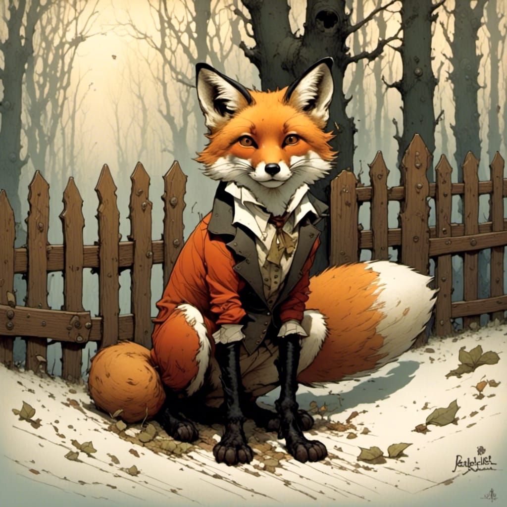 Red Fox by a Rail Fence