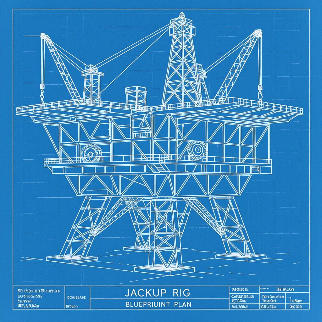 Detailed Jackup Rig Blueprint Technical Drawing