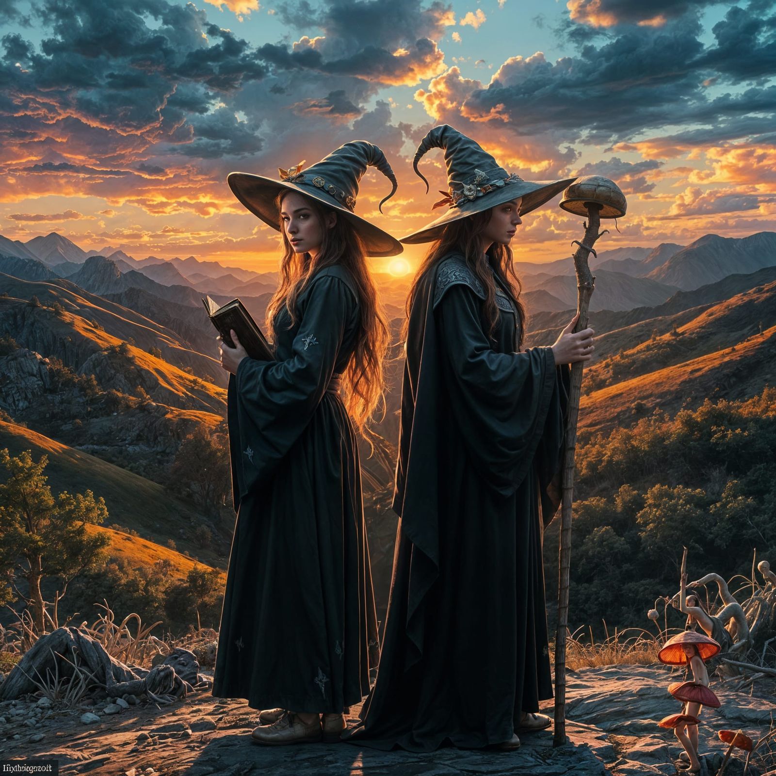 Two Young Witches in Detailed Fantasy Art