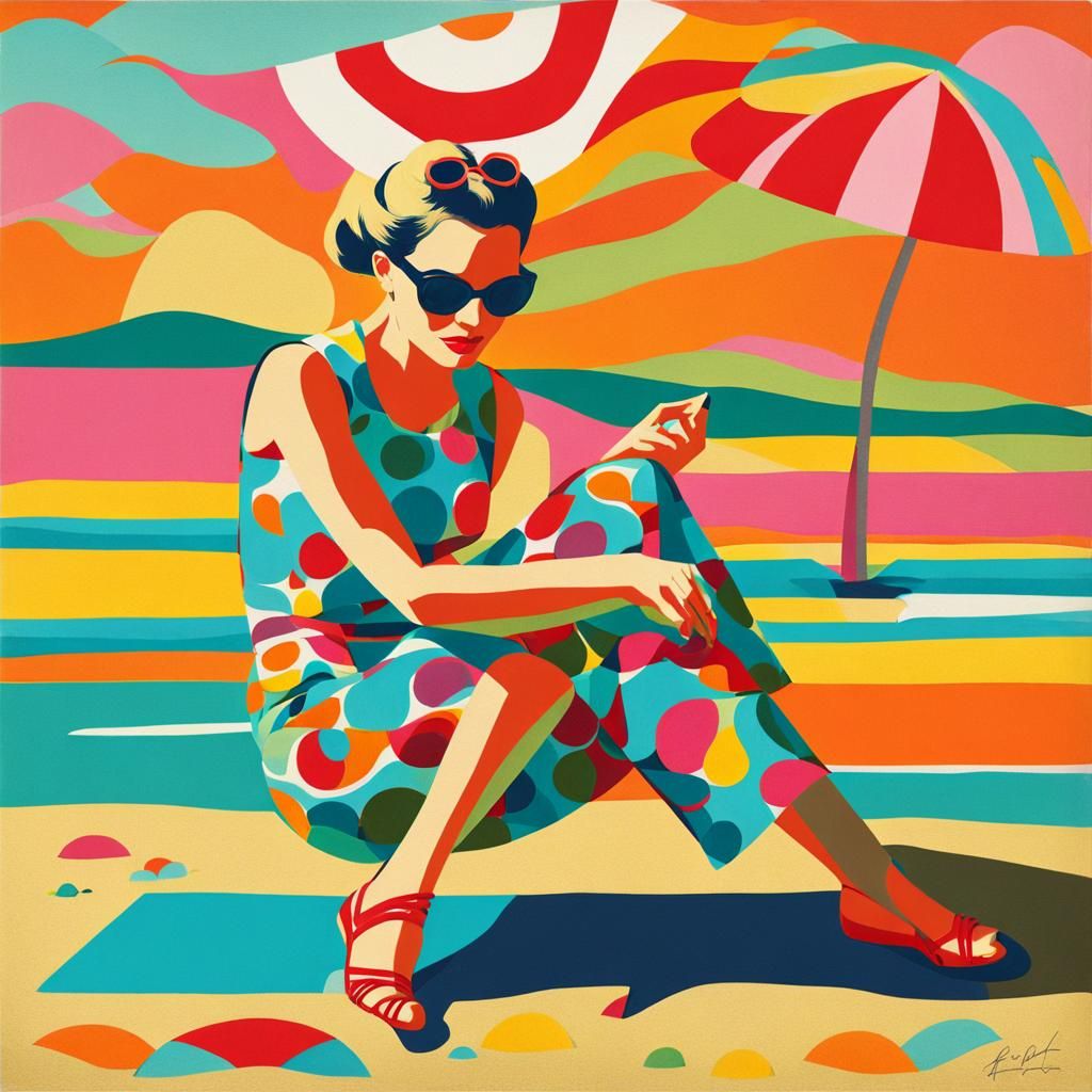 1950s Woman on Beach in Abstract Style