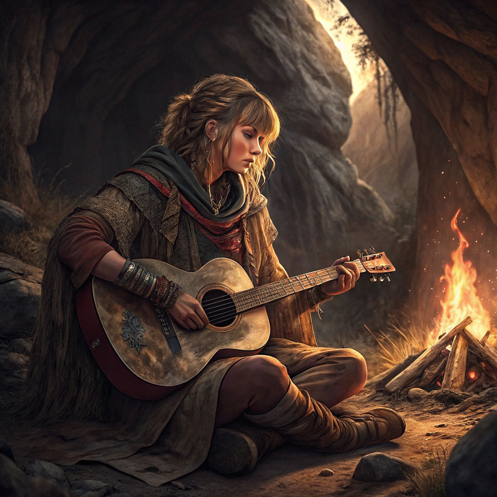 Taylor Swift in a Tribal Cavern, Cinematic Style