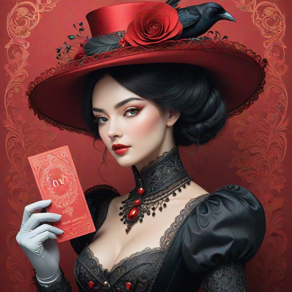 Elegant Victorian Lady with Love Valentine in Opulent Velvet...