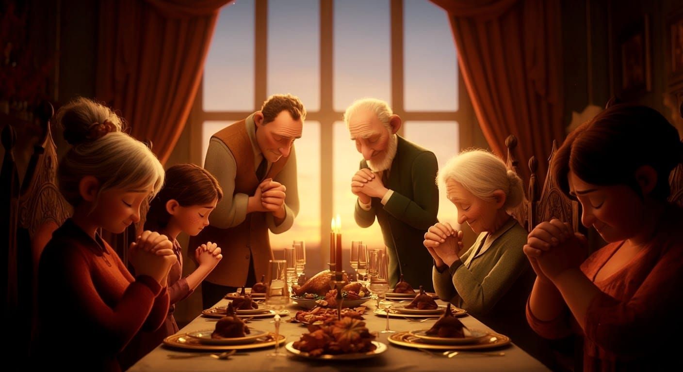 Thanksgiving Family Dinner in 3D Animated Style