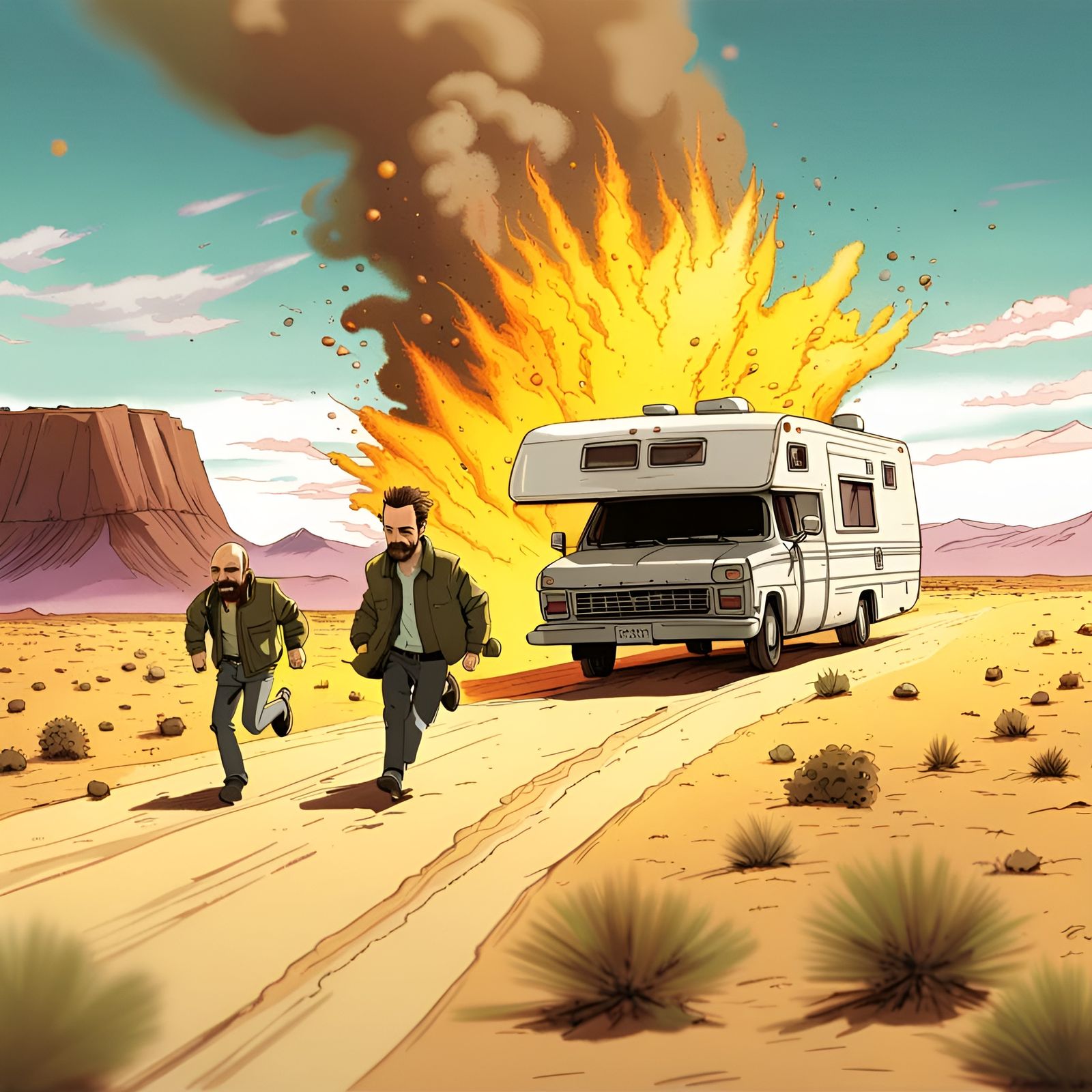 Breaking Bad RV Explosion: Anime-Style Action Diorama