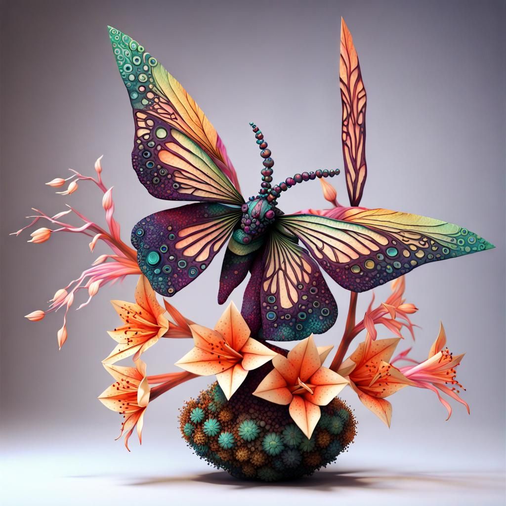 Intricate 3D Moth Statue in Ikebana Garden