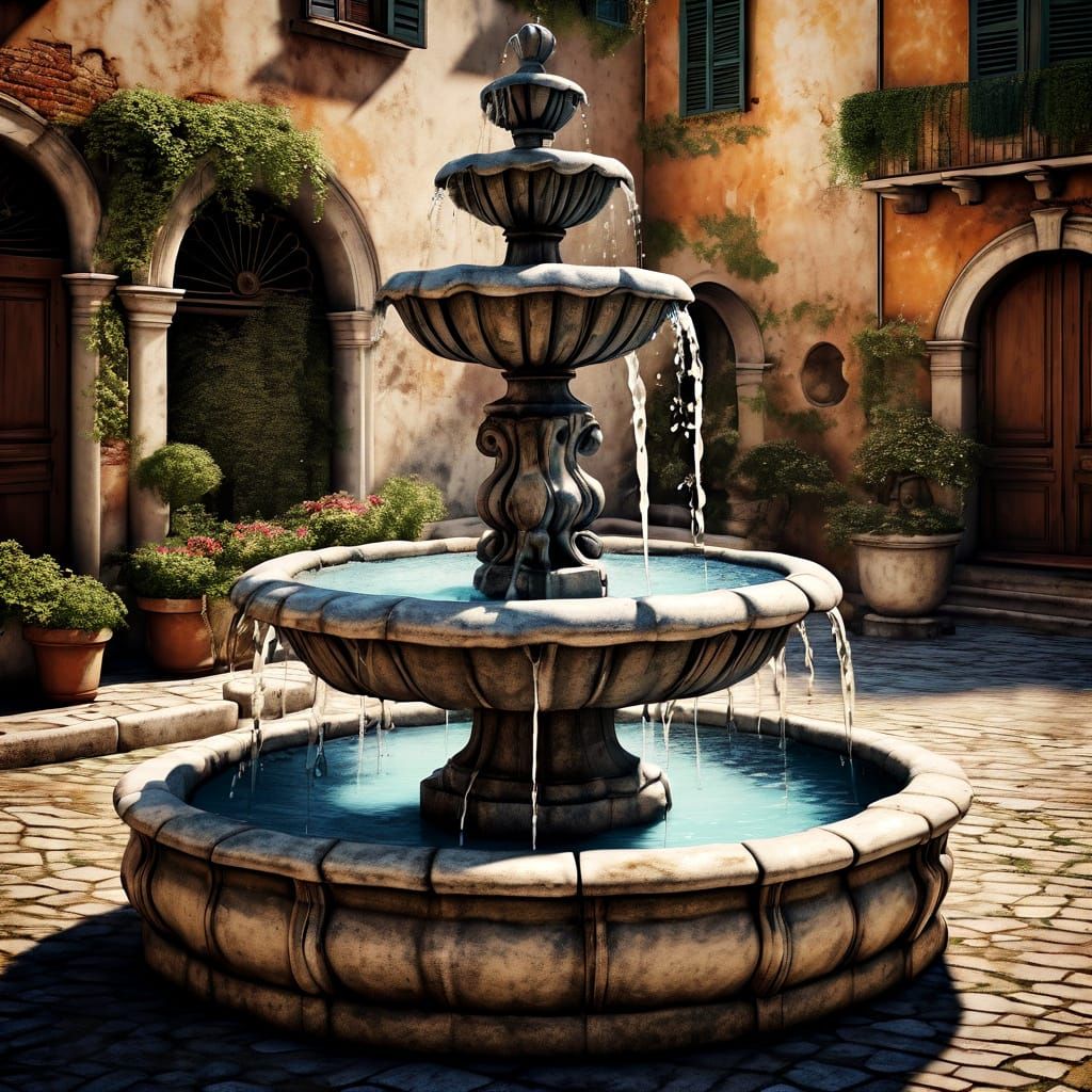 Charming Italian Fountain in Cel-Shaded Old World Style