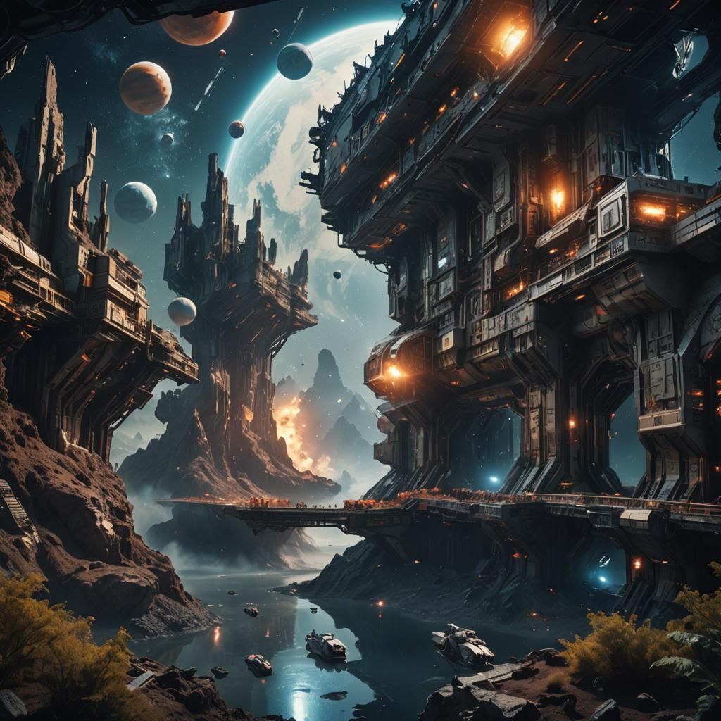 Dramatic Space Scene in Cinematic Film Style