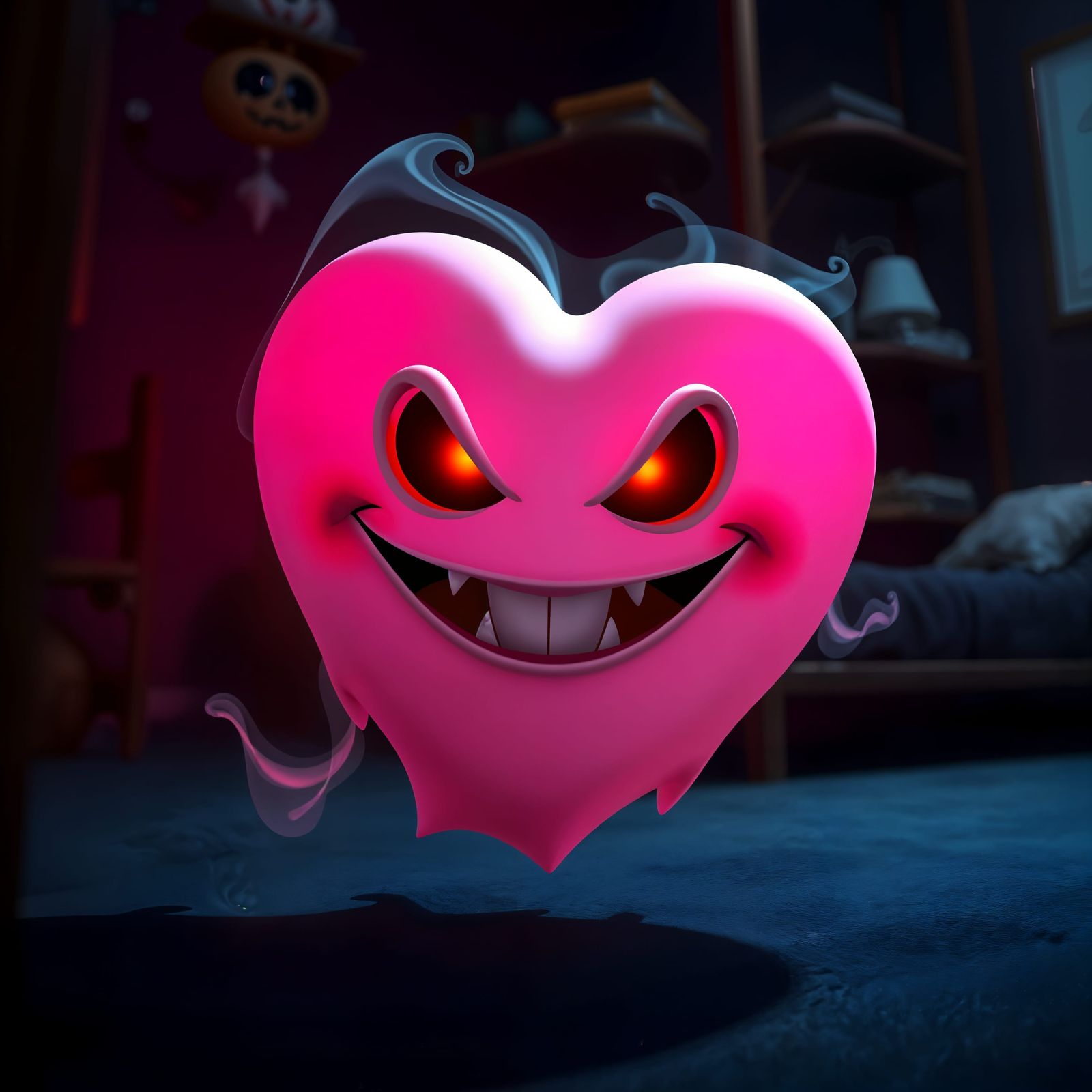 Cute Yet Sinister Heart Ghost in Pixar Style