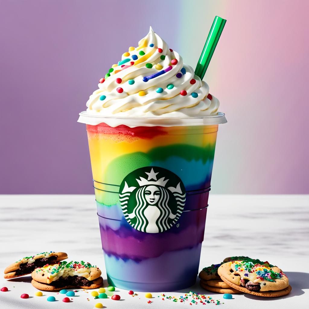 Rainbow Starbucks Drink with Cream and Sprinkles