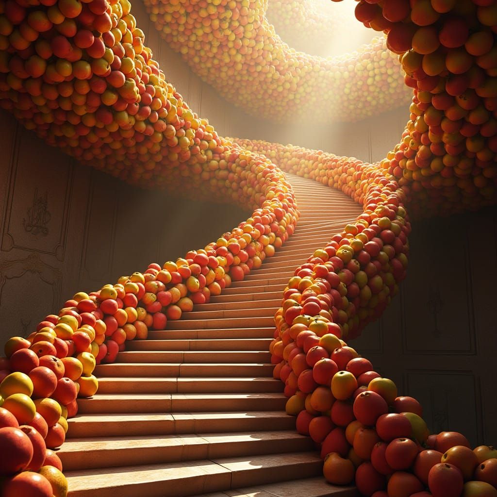 Fantasy Fruit Staircase in Warm Golden Light