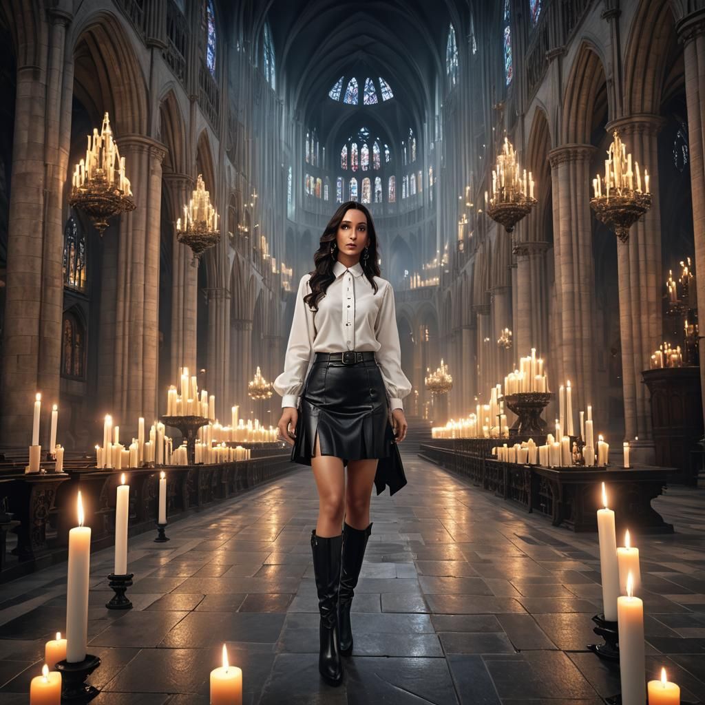 Gothic Cathedral: Woman with Candles, Digital Art