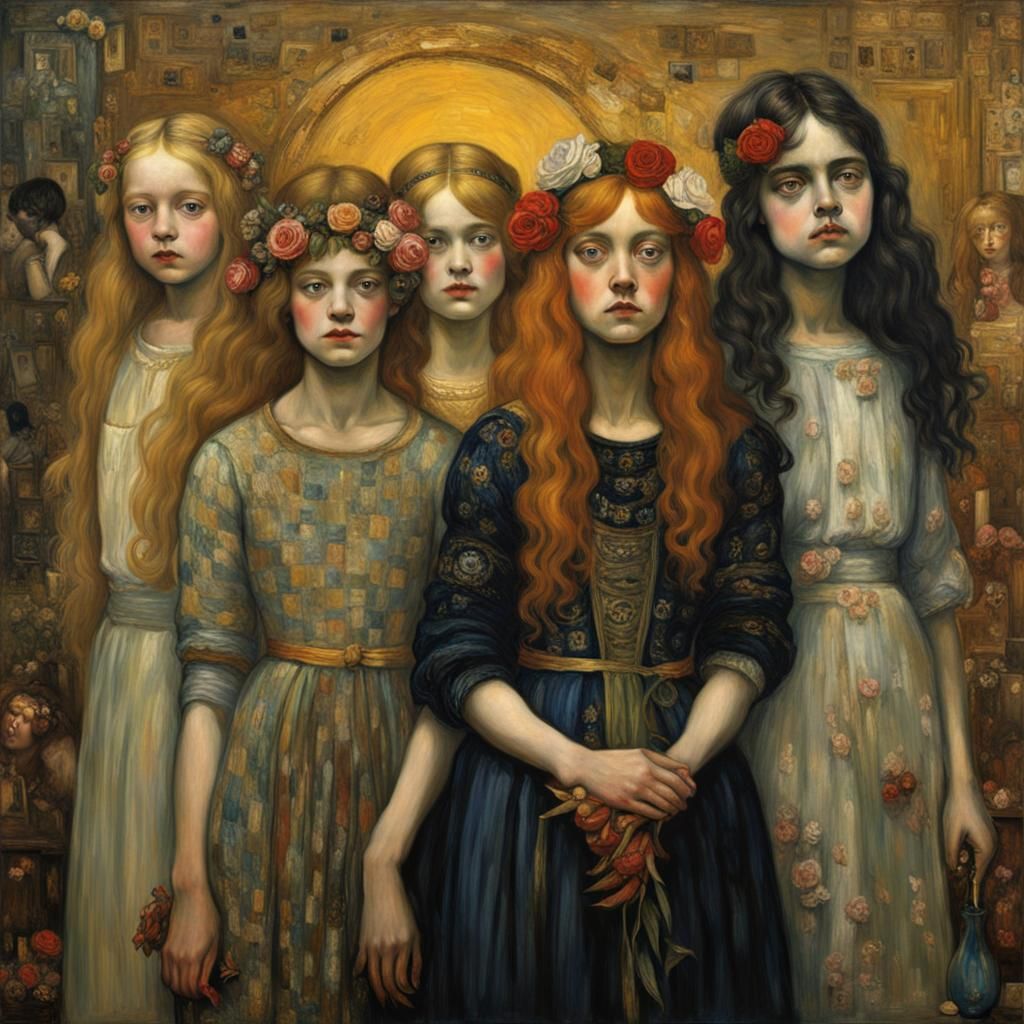 Girl Gang Inspired by Klimt, Botticelli, and Horror