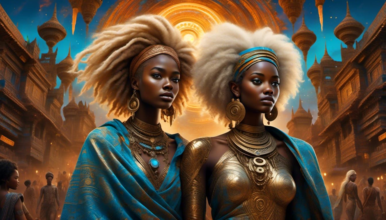 Vibrant Afrofuturism Art of People Walking Together