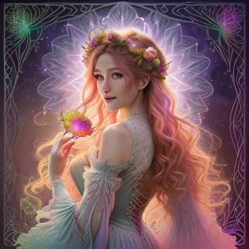 Baby Druid Sorceress with Flowforms in Art Nouveau Style