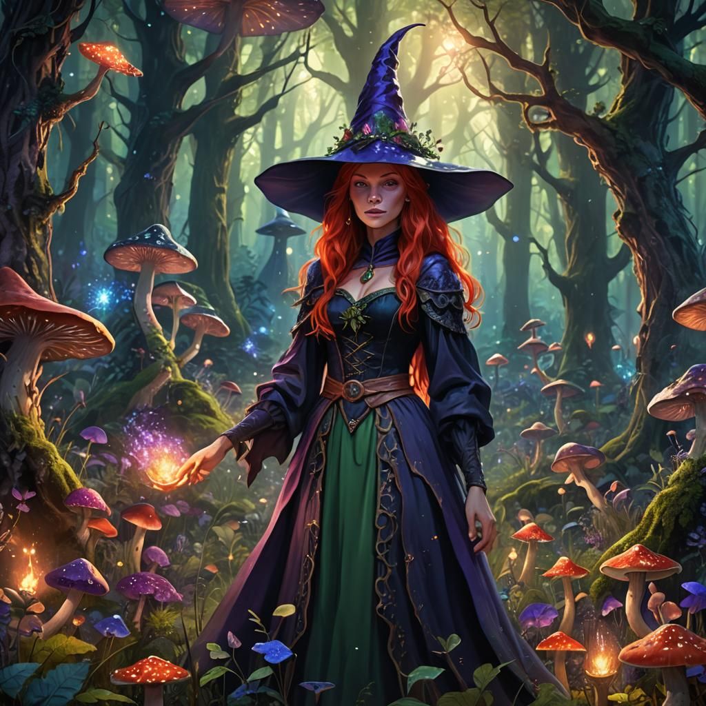 Fantasy Witch in Magic Forest Concept Art
