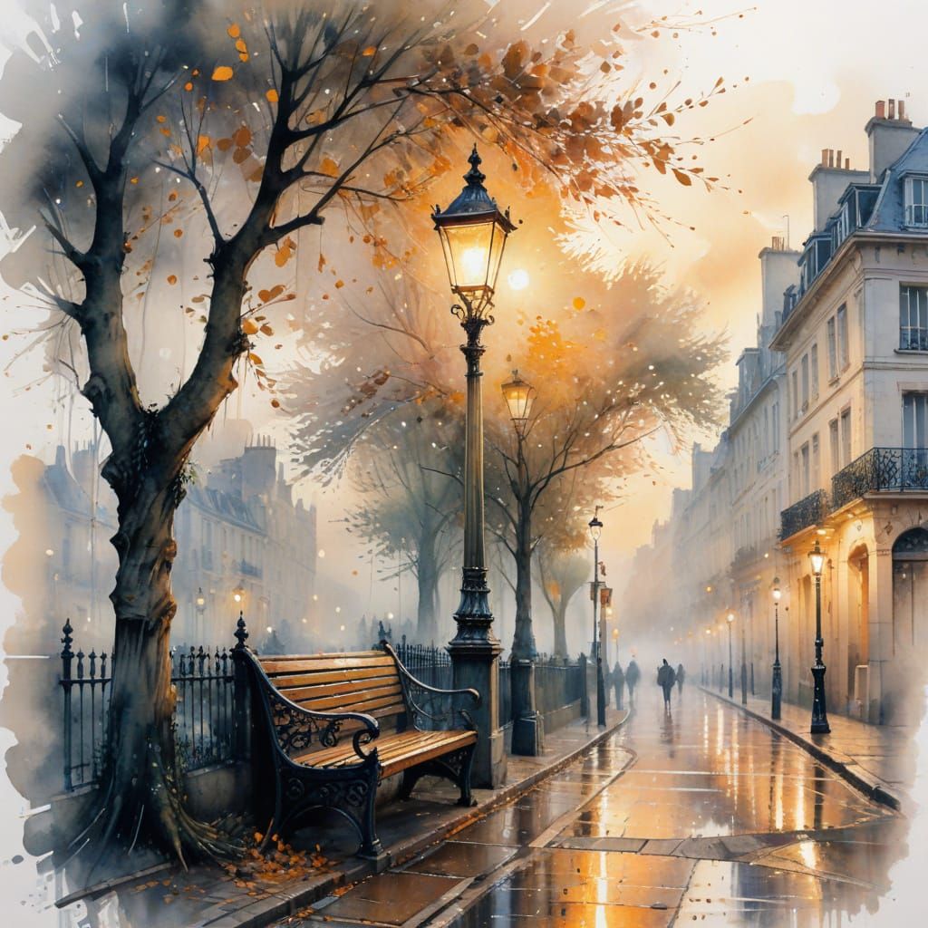 Romantic Parisian Morning in Impasto Watercolour Style