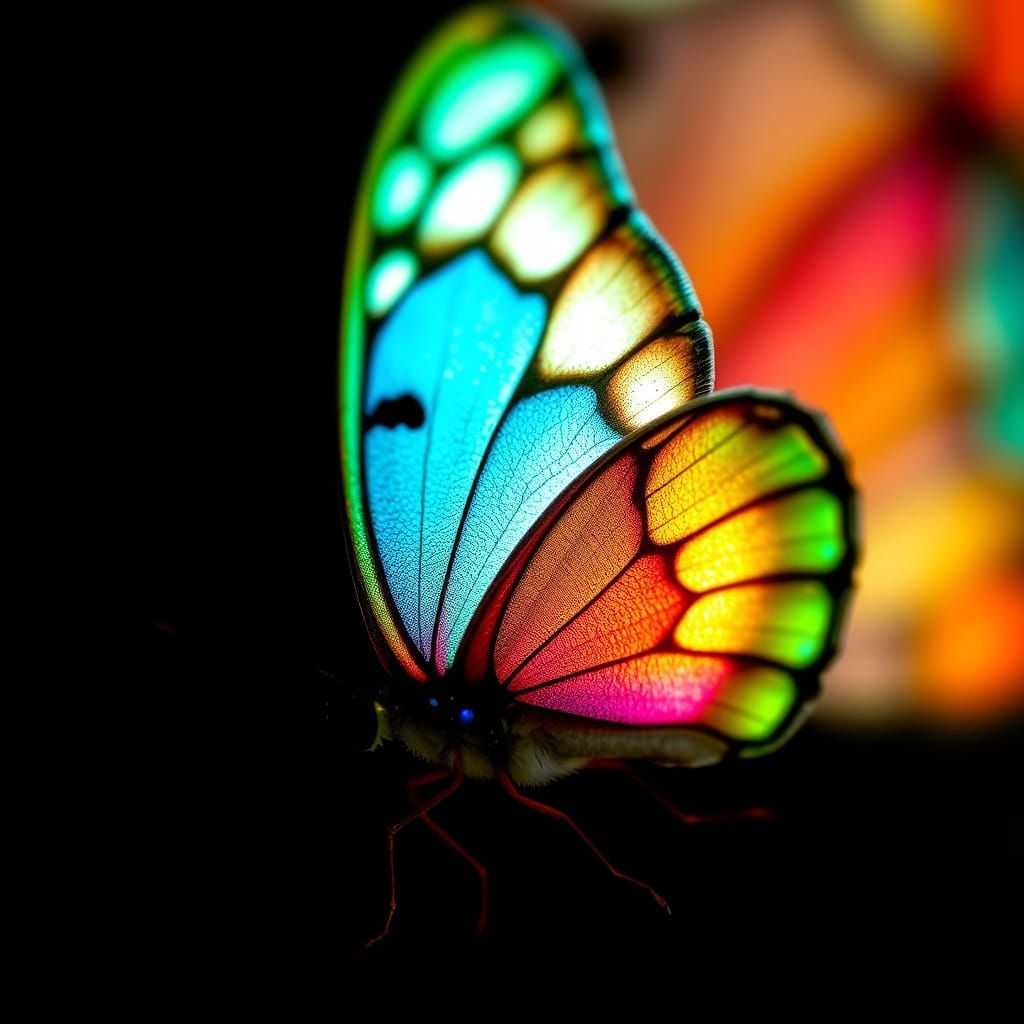Chibi Bioluminescent Butterfly Wing in Macro Photography
