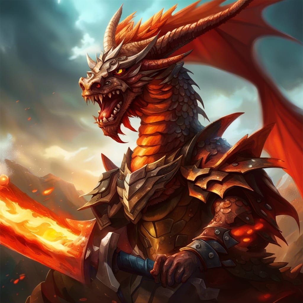 Dragon-Human Hybrid Warrior in Mythical Realm