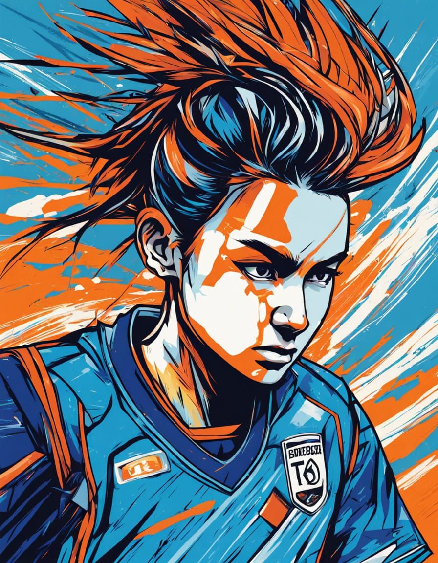 Fierce Anime Soccer Player in Manga Style