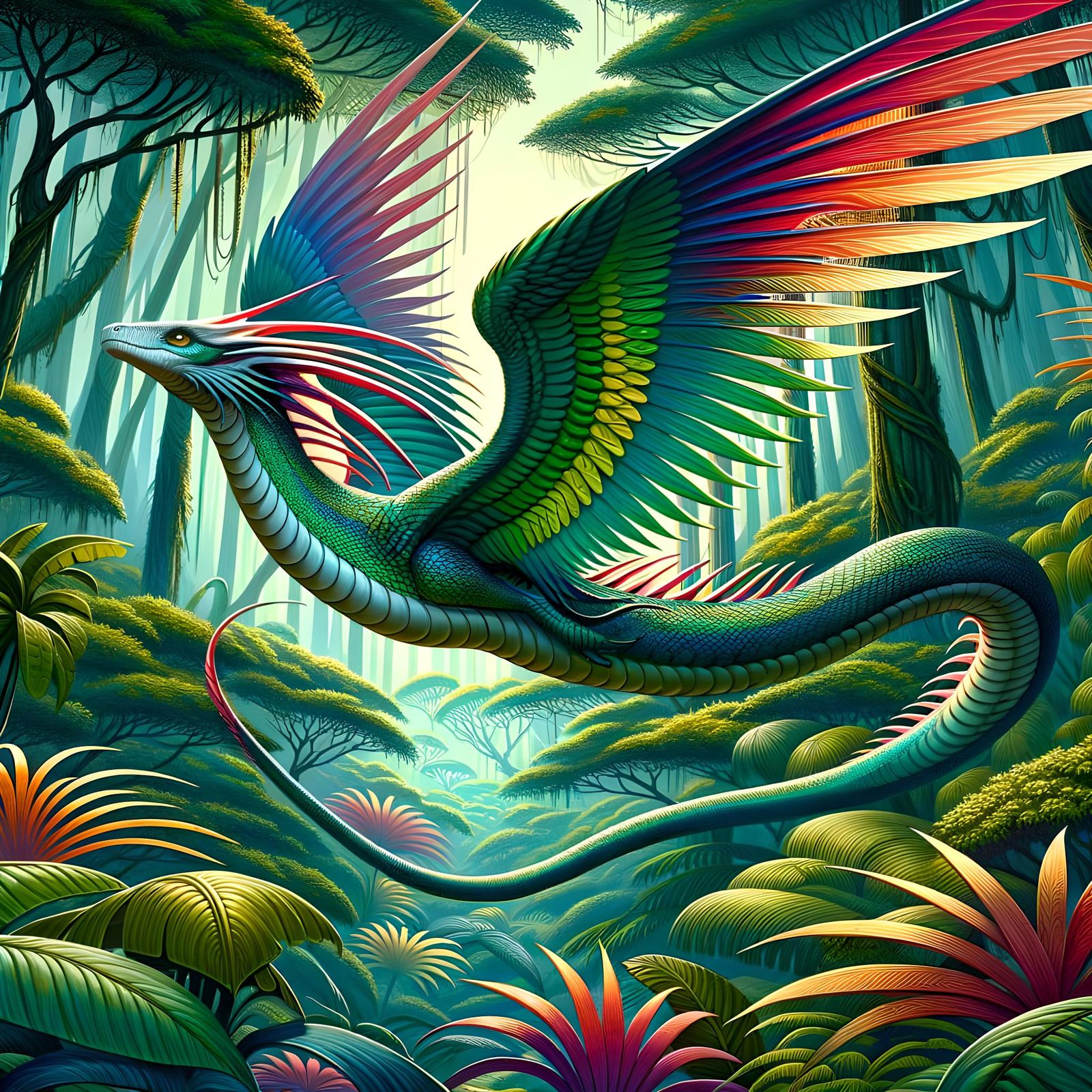 Flying Serpent in Lush Jungle Habitat