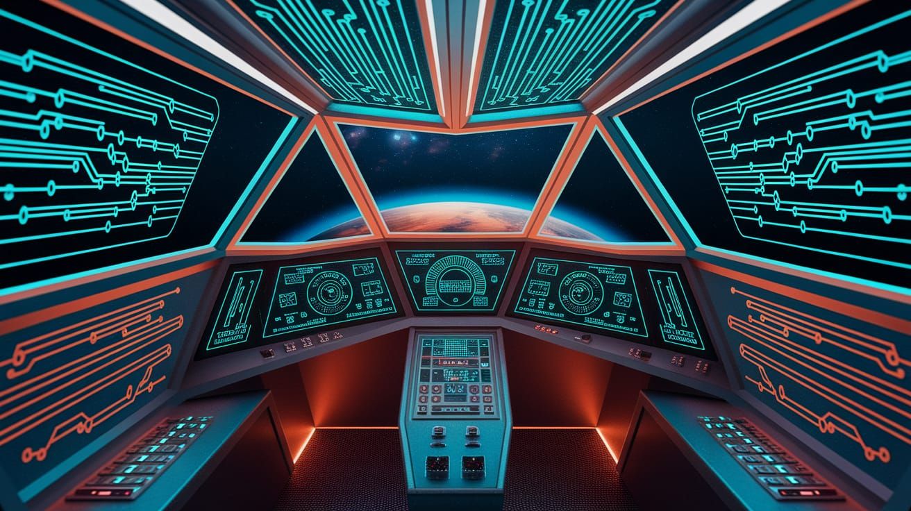 Glitchcore Spaceship Cockpit with Holographic Displays