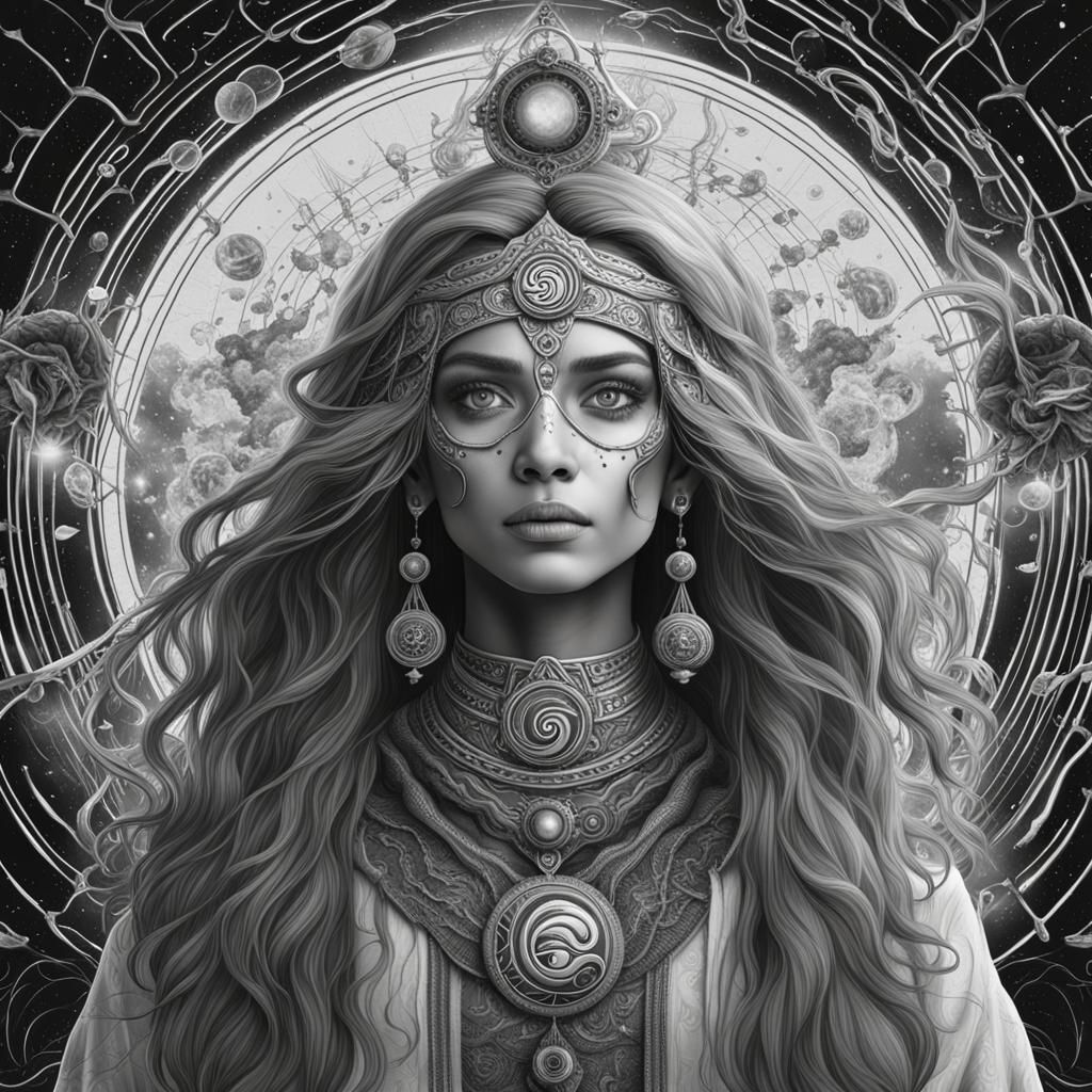 Third Eye Chakra Woman with Planets and Zodiac