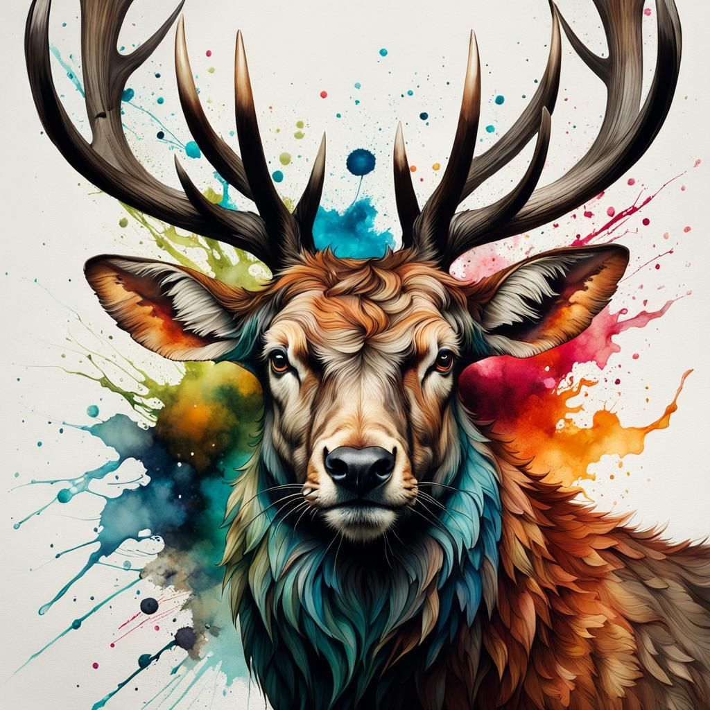 Taxidermist Workshop Portrait in Alcohol Ink Illustration