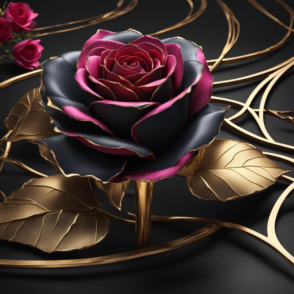 Kintsugi Black Rose: Detailed Matte Painting
