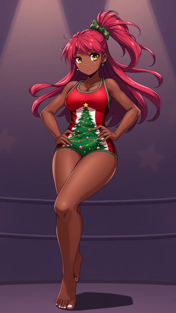 Vibrant Anime Wrestler in Holiday Cheer