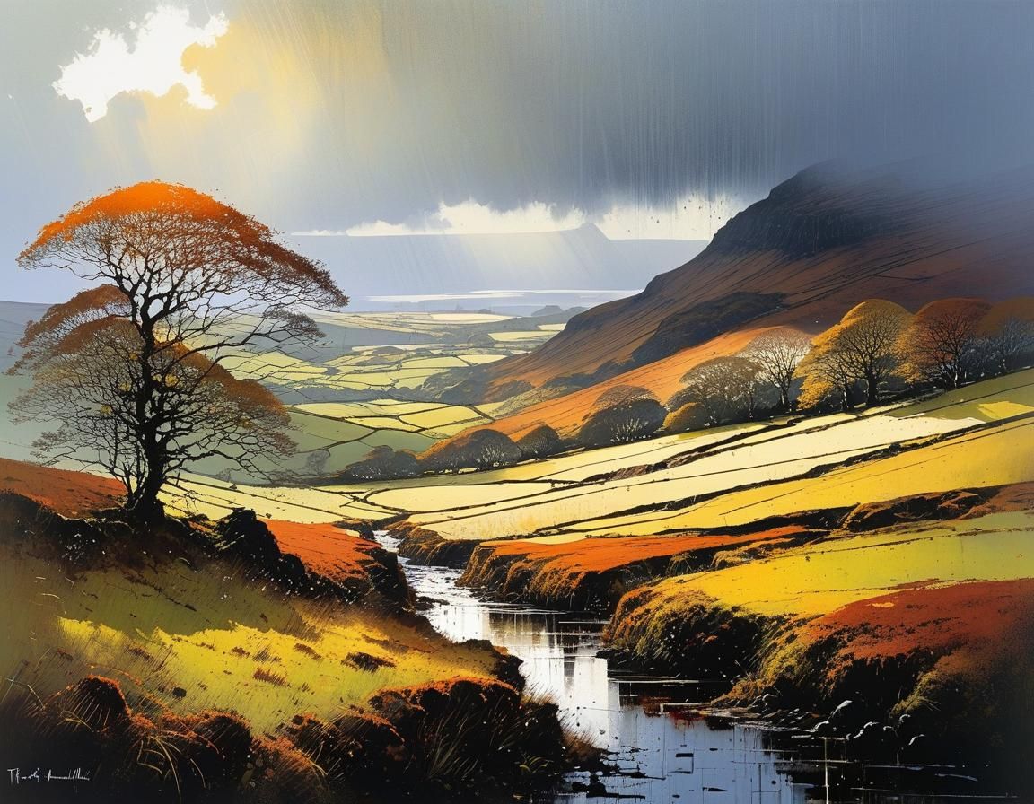 Scottish Autumn Landscape Shines in Evening Light